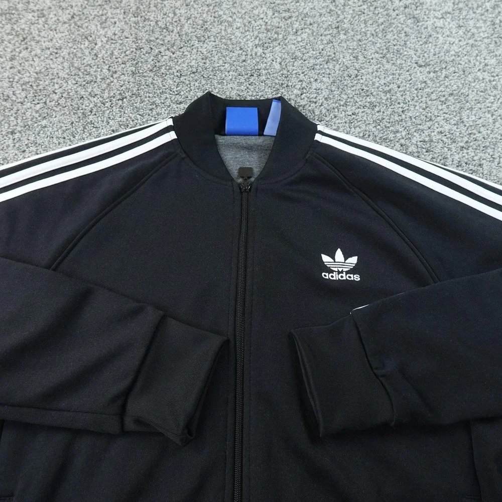 Adidas Jacket Mens L Black Firebird Trefoil Track Full Zip Athletic Coat Workout